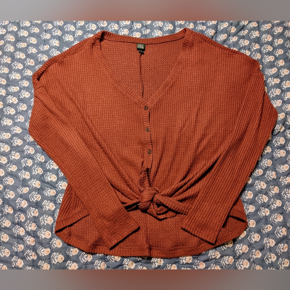 Wild Fable Dusty Maroon Slouchy Waffle Knit Tied Cardigan Sweater sz M